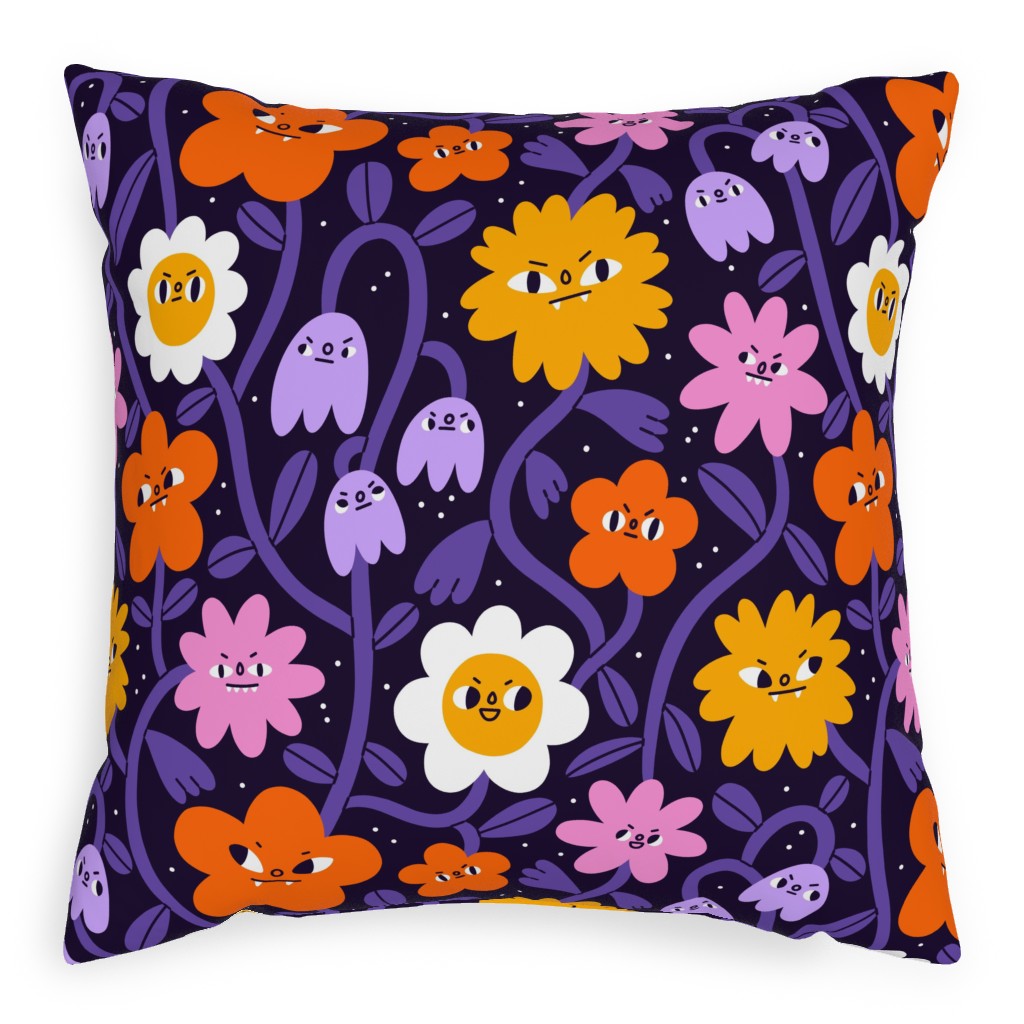 Extremely Wicked and Shockingly Evil Halloween Garden - Purple Pillow, Woven, Black, 20x20, Single Sided, Purple