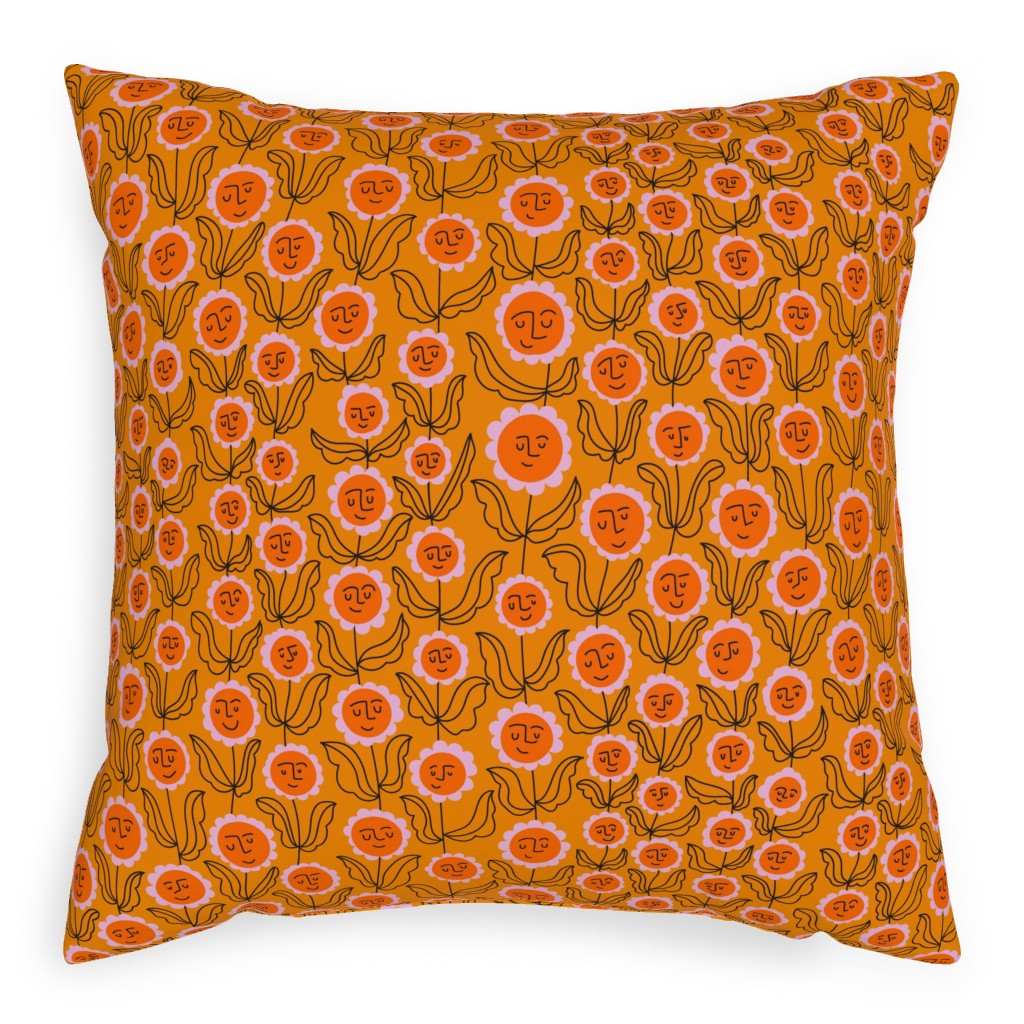 Happy Marigold Vine - Orange Pillow, Woven, Black, 20x20, Single Sided, Orange, Orange