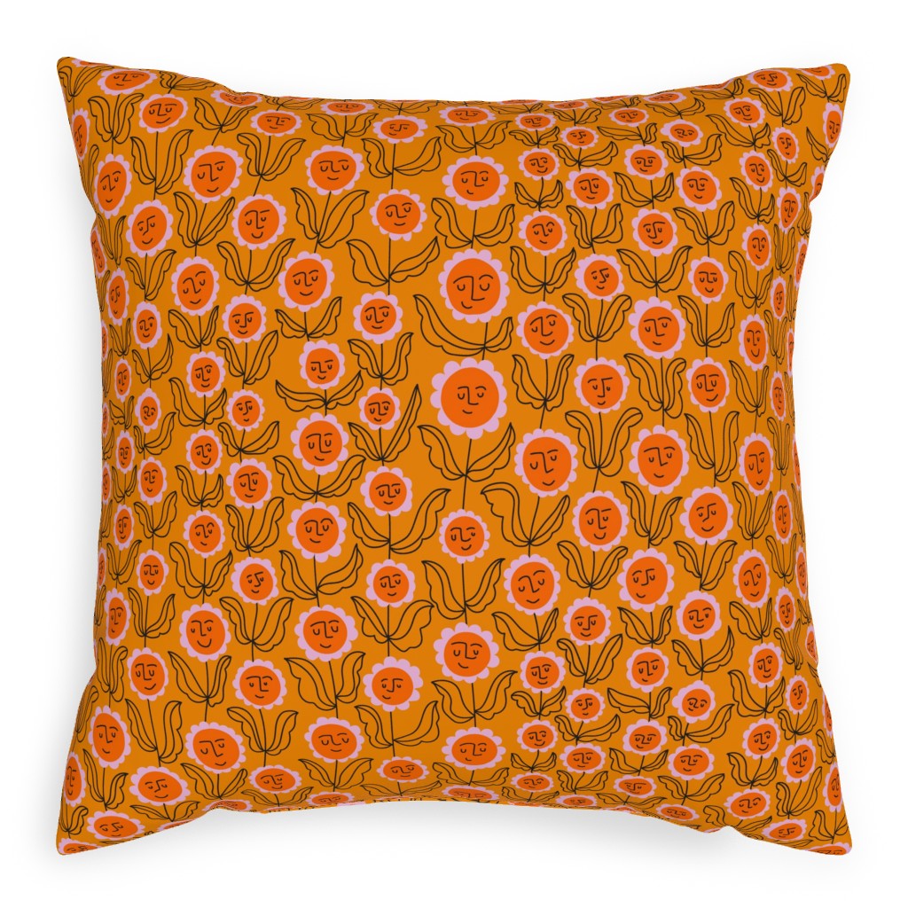 Happy Marigold Vine - Orange Pillow, Woven, Black, 20x20, Single Sided, Orange