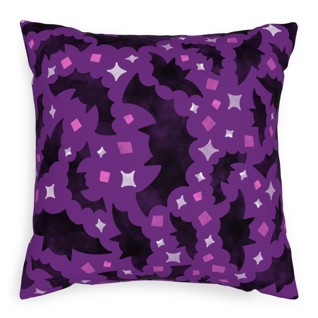 Bats & Sparkles Pillow, Woven, Black, 20x20, Single Sided, Purple