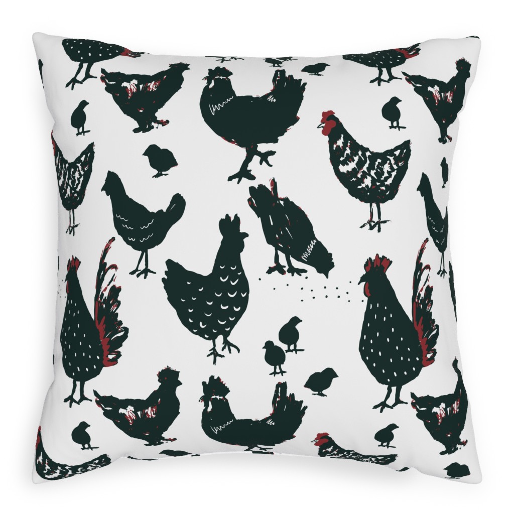 Chickens - Neutral Pillow, Woven, Black, 20x20, Single Sided, Black, Black