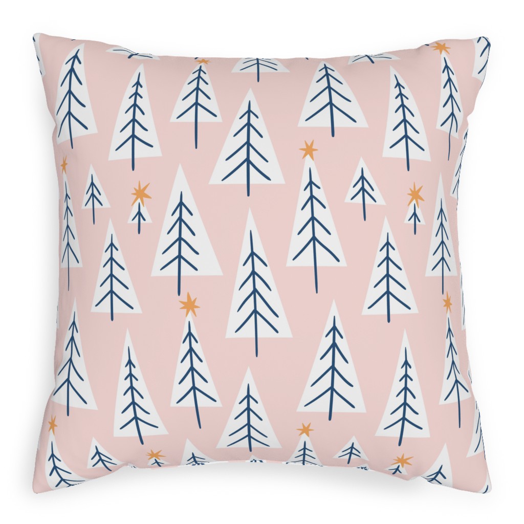 Christmas Tree Forest - Pink Pillow, Woven, Black, 20x20, Single Sided, Pink