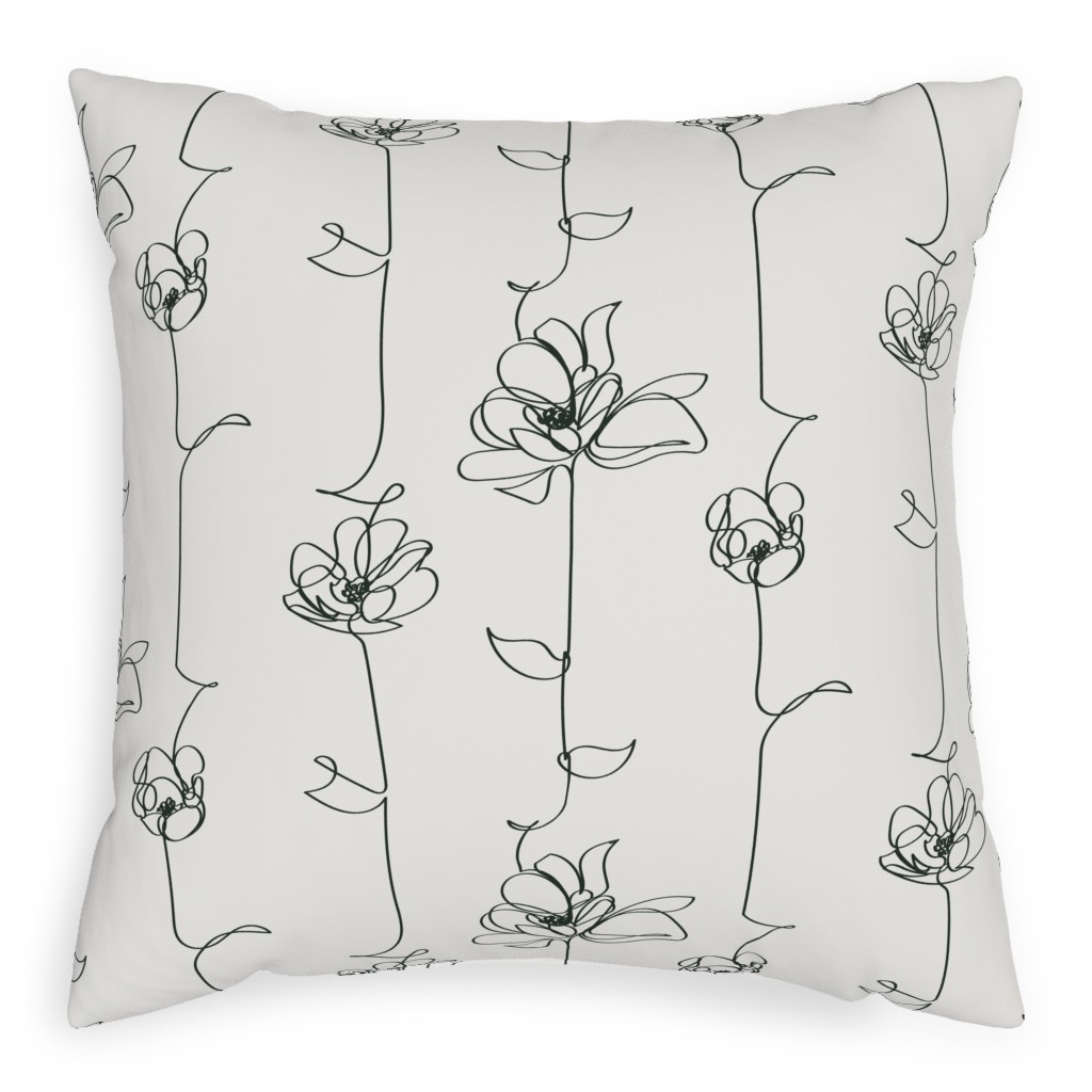 One Line Floral - Neutral Pillow, Woven, Black, 20x20, Single Sided, White