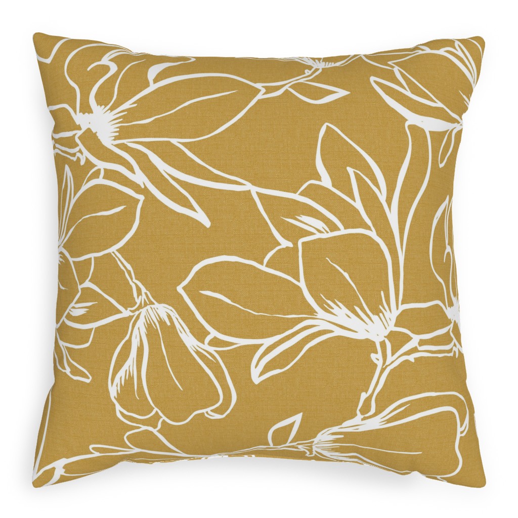 Magnolia Garden Pillow, Woven, Black, 20x20, Single Sided, Brown, Golden