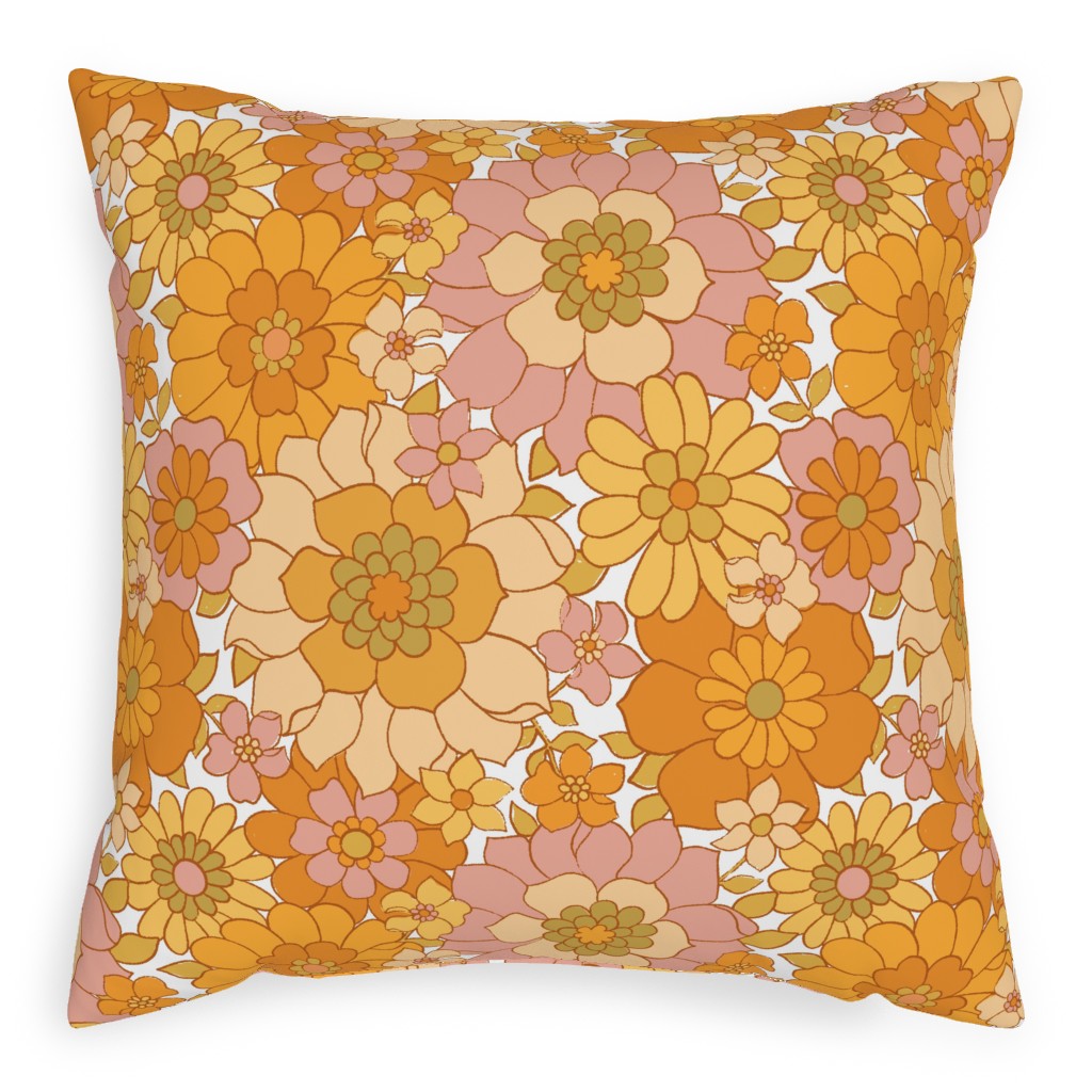 Avery Retro Floral Pillow, Woven, Black, 20x20, Single Sided, Orange
