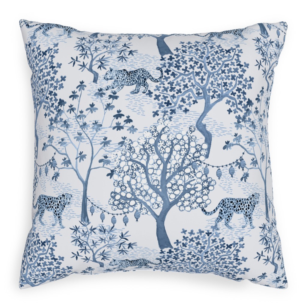 Leopard Toile With Lanterns Cornflower Pillow, Woven, Black, 20x20, Single Sided, Blue, True Blue
