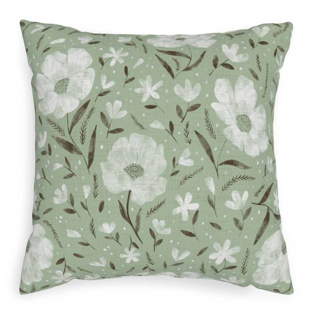 Charlotte Floral - Sage Pillow, Woven, Black, 20x20, Single Sided, Green, Classic Green