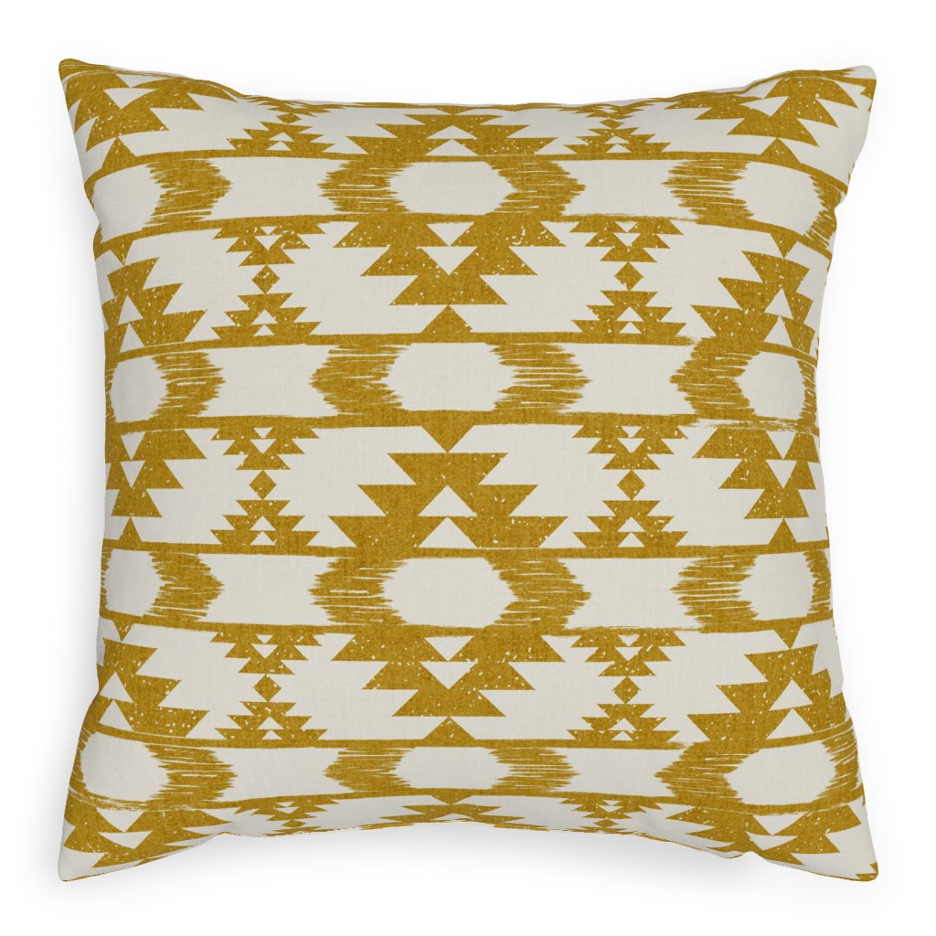 Modern Tribal Abstract Geometric - Yellow and White Pillow, Woven, Black, 20x20, Single Sided, Yellow
