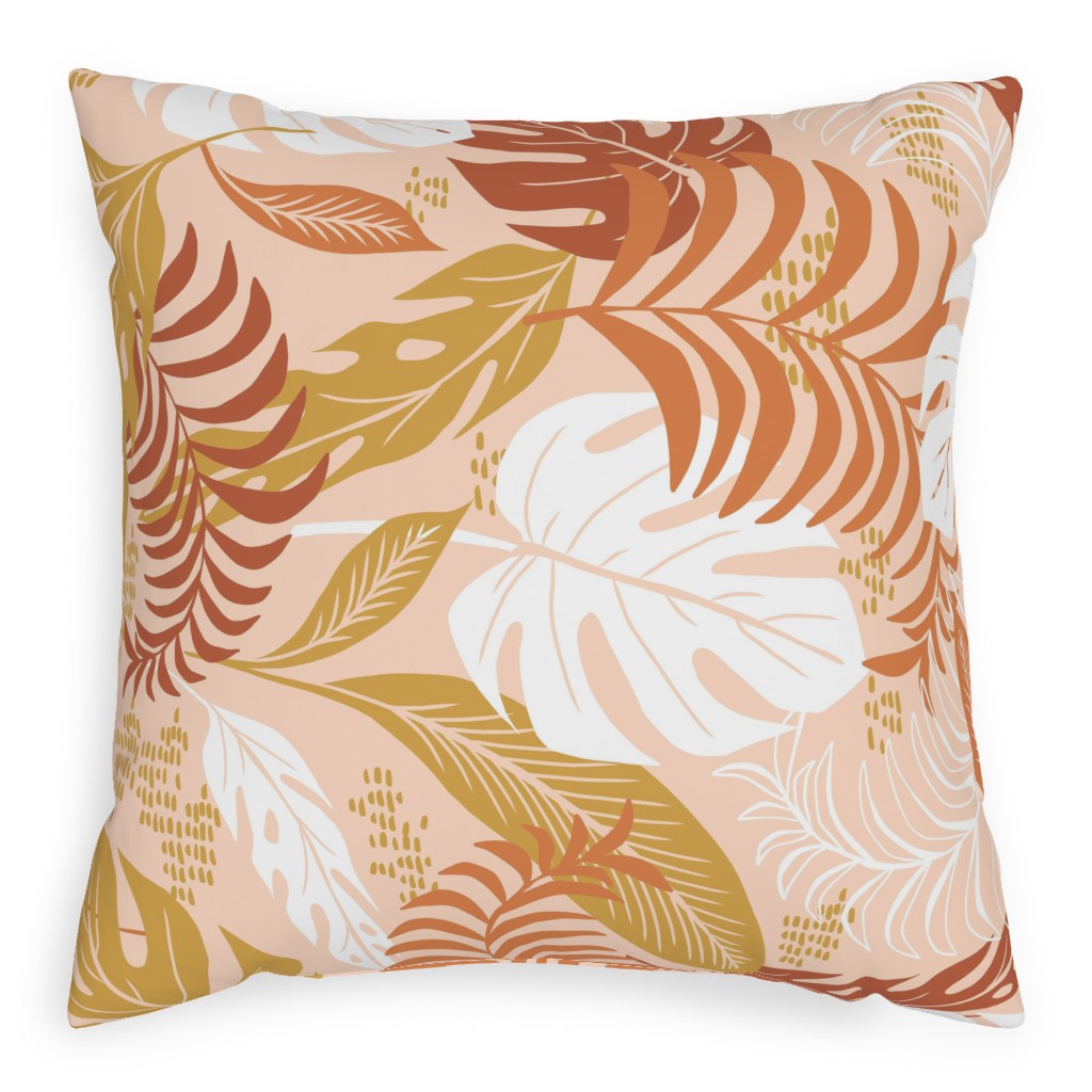 Paradiso - Tropical Palm Fronds - Golden Blush Pillow, Woven, Black, 20x20, Single Sided, Pink
