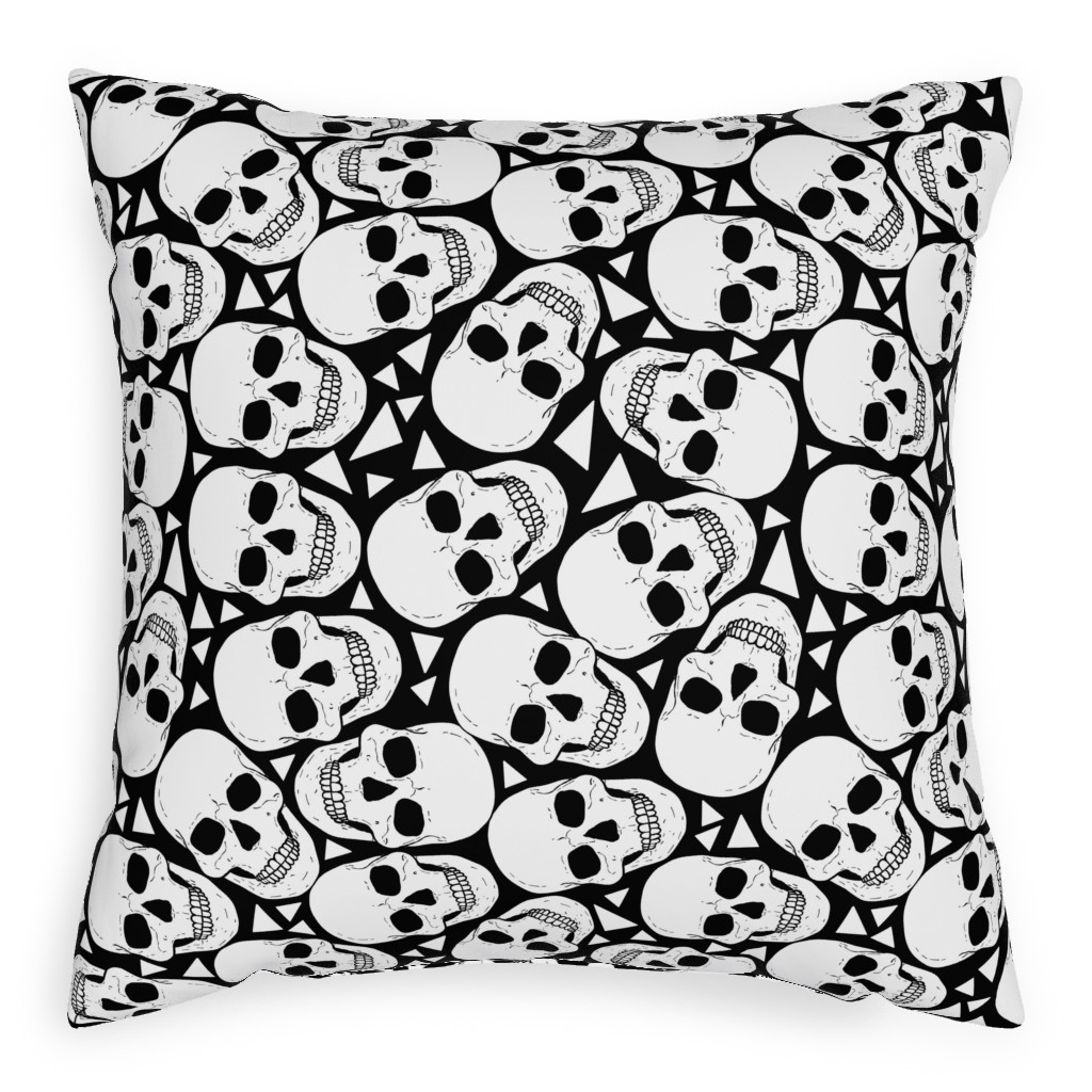 Skulls With Triangles - Black and White Pillow, Woven, Black, 20x20, Single Sided, White