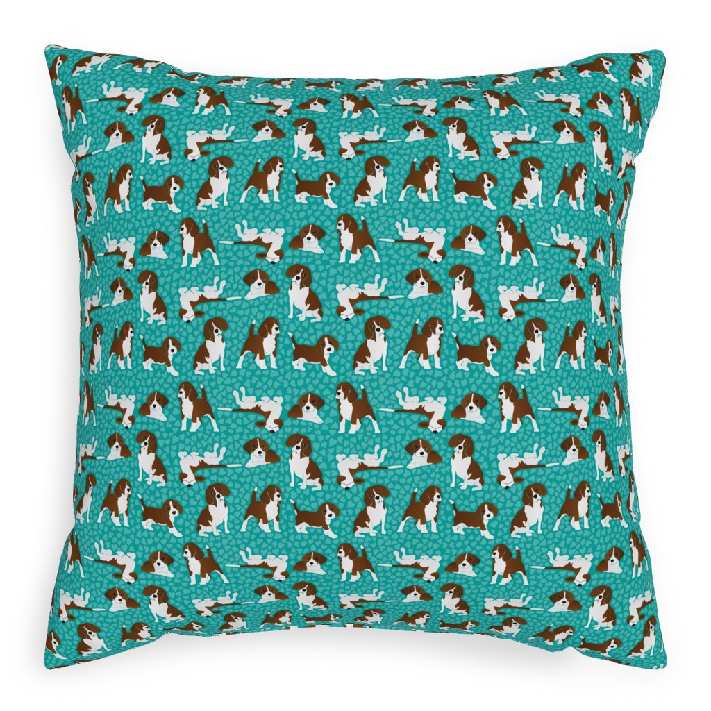 Beagle Dog Pillow, Woven, Black, 20x20, Single Sided, Green, Seafoam