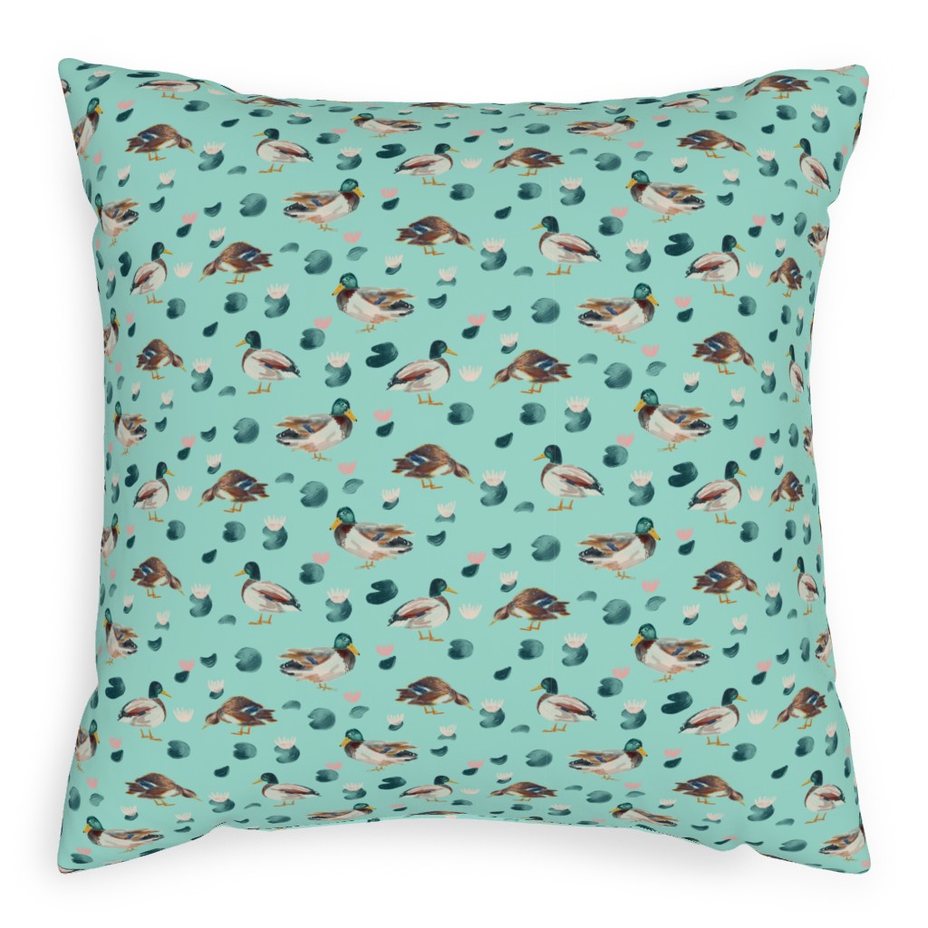 Mallard Ducks Pillow, Woven, Black, 20x20, Single Sided, Green, Frost