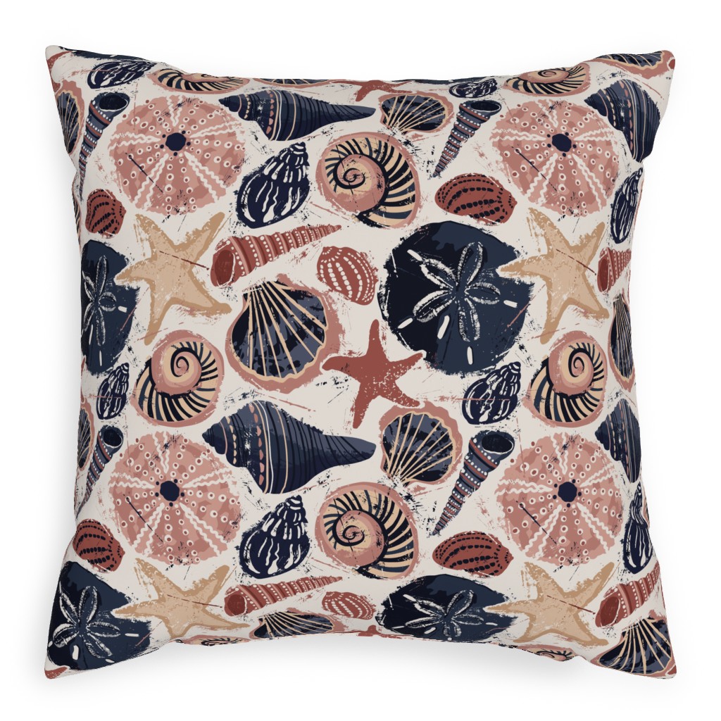 Seashells Pillow, Woven, Black, 20x20, Single Sided, Multicolor, Wheat