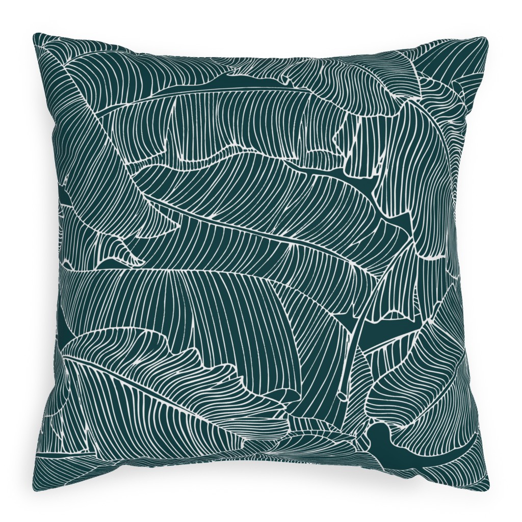 Banana Leaf - Teal Pillow, Woven, Black, 20x20, Single Sided, Green