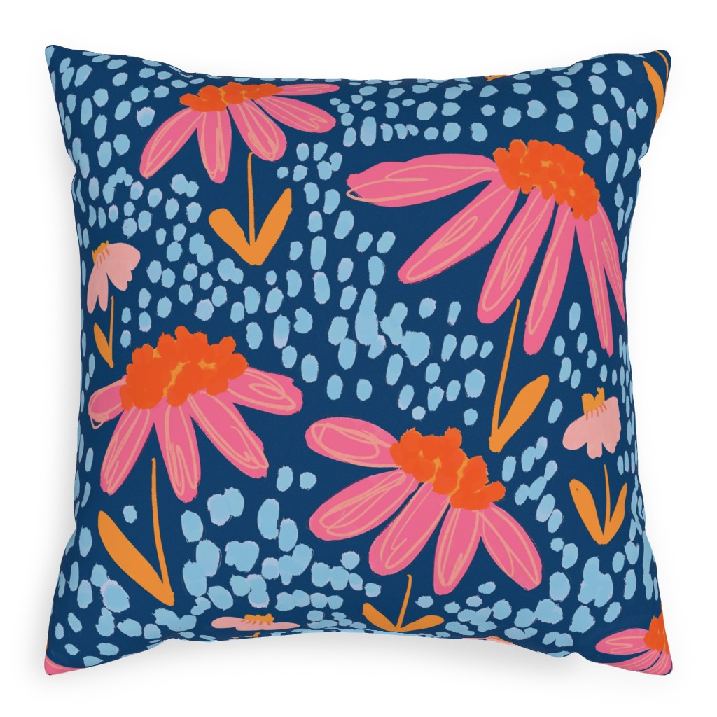 Spring Showers - Blue Pillow, Woven, Black, 20x20, Single Sided, Blue, True Blue