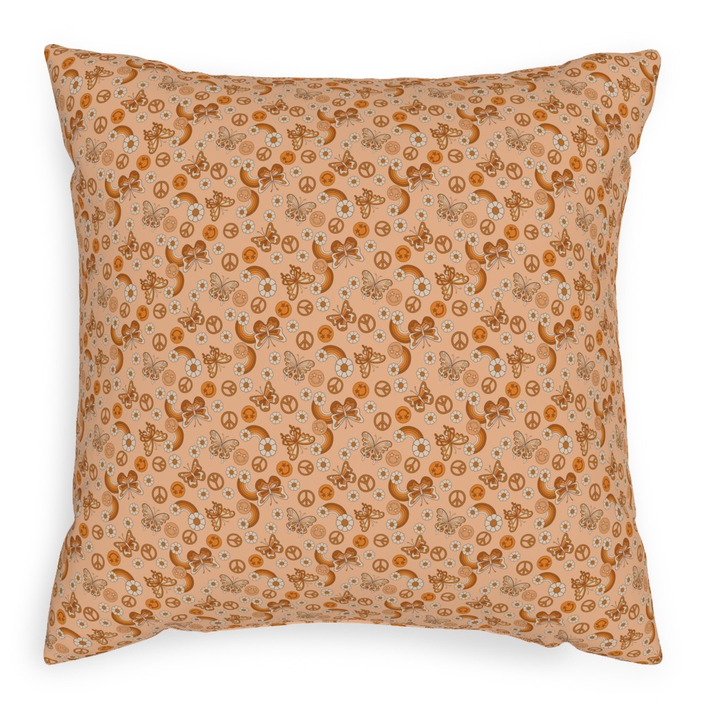 Peace Butterfly Boho - Orange Pillow, Woven, Black, 20x20, Single Sided, Orange