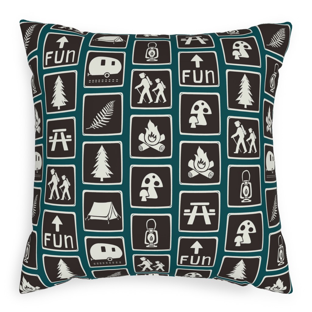 Follow the Signs To Fun Pillow, Woven, Black, 20x20, Single Sided, Brown