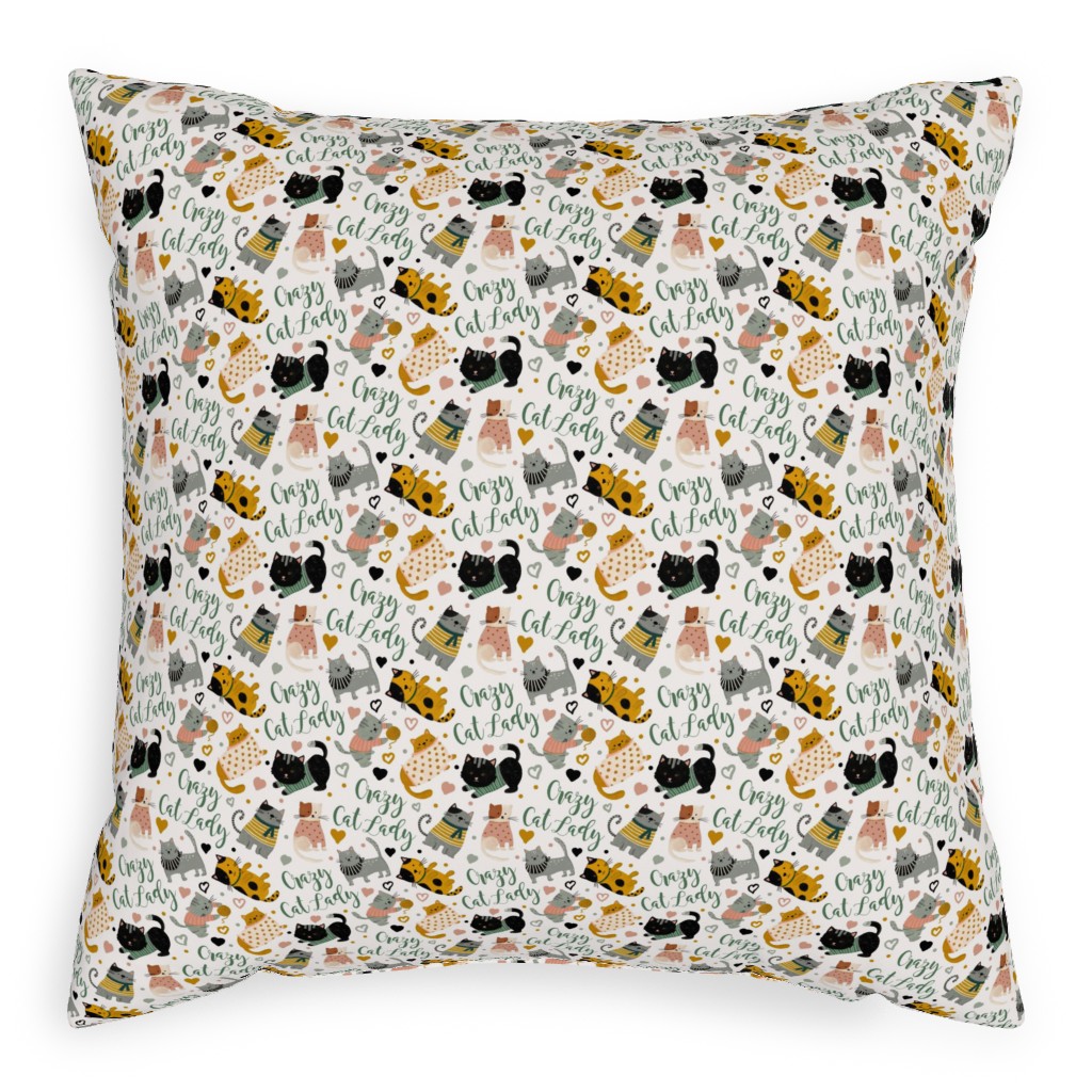 Crazy Cat Lady - Multicolor on Light Pillow, Woven, Black, 20x20, Single Sided, Multicolor