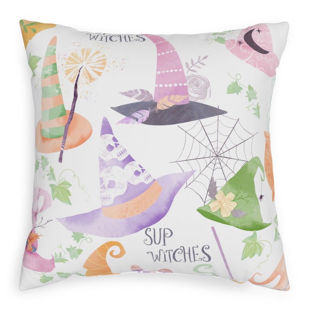 Sup Witches - Pastel Pillow, Woven, Black, 20x20, Single Sided, Multicolor