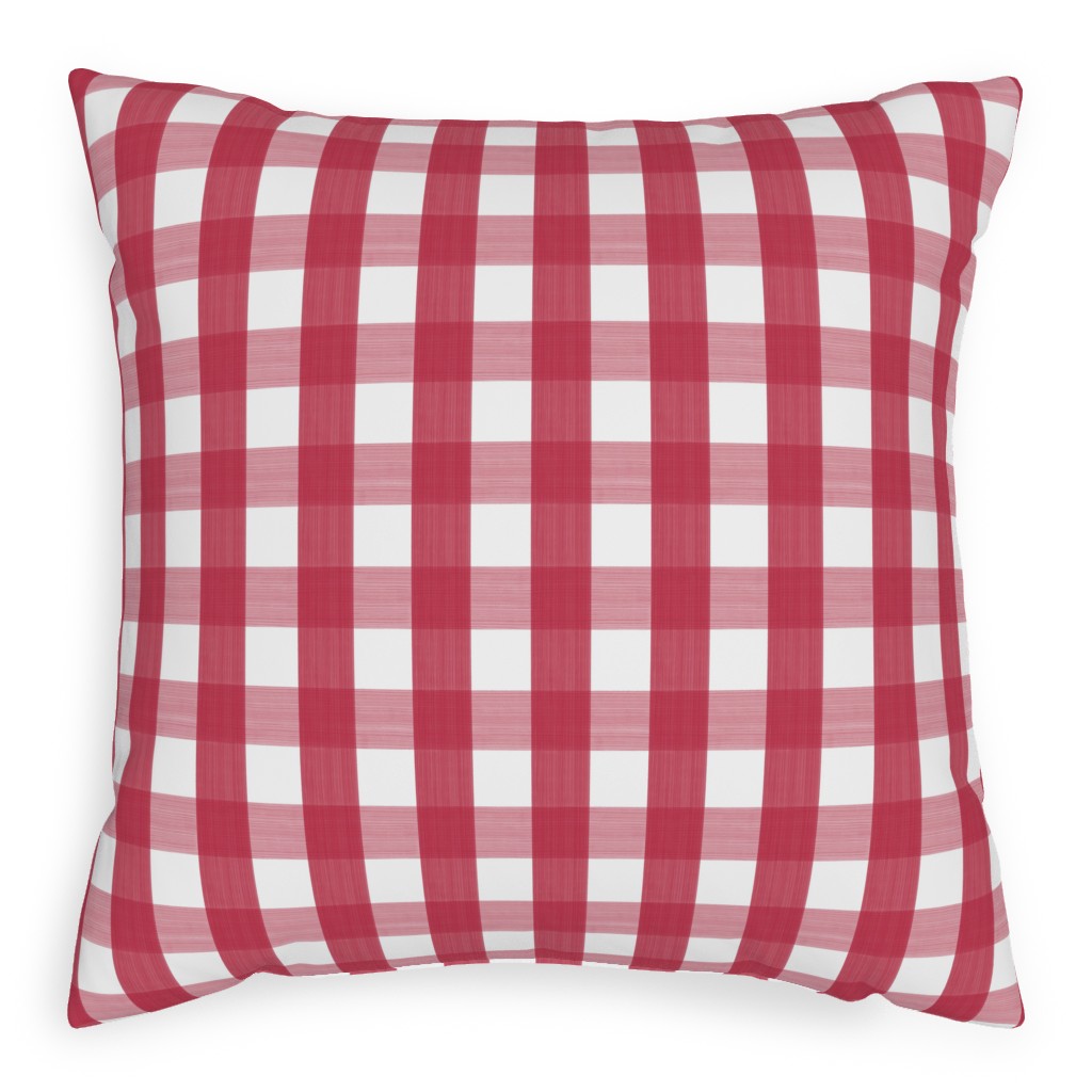 Check Red on White Pillow, Woven, Black, 20x20, Single Sided, Red