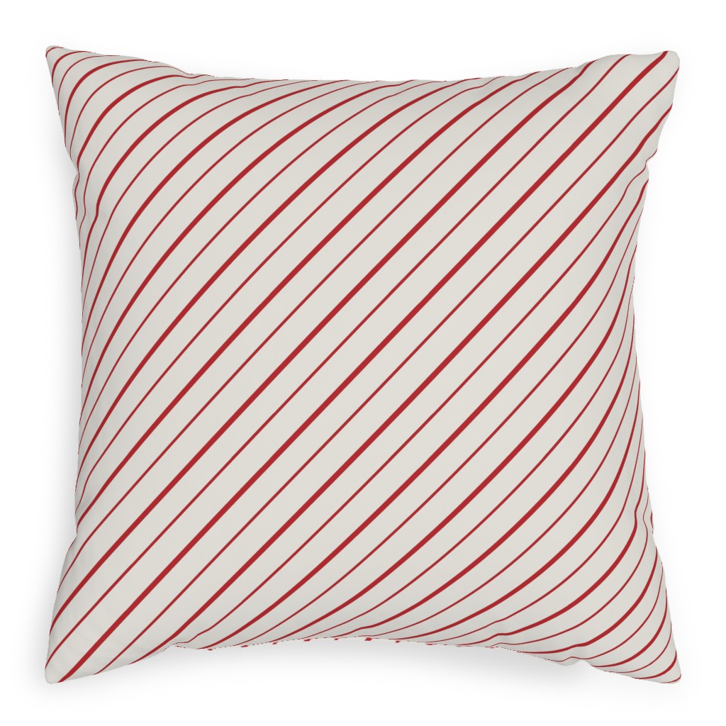 Diagonal Candy Cane Stripes Pillow, Woven, Black, 20x20, Single Sided, Red