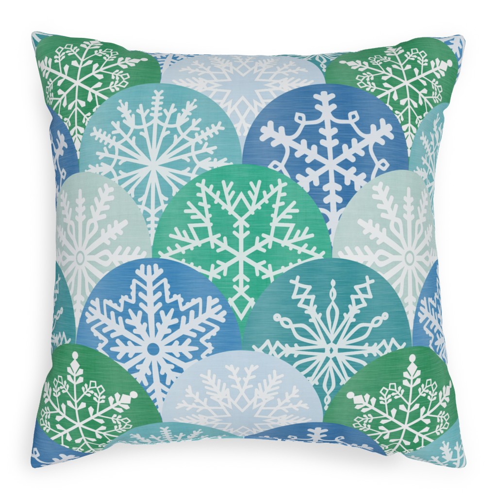 Christmas Snowflake Scallop Pillow, Woven, Black, 20x20, Single Sided, Blue