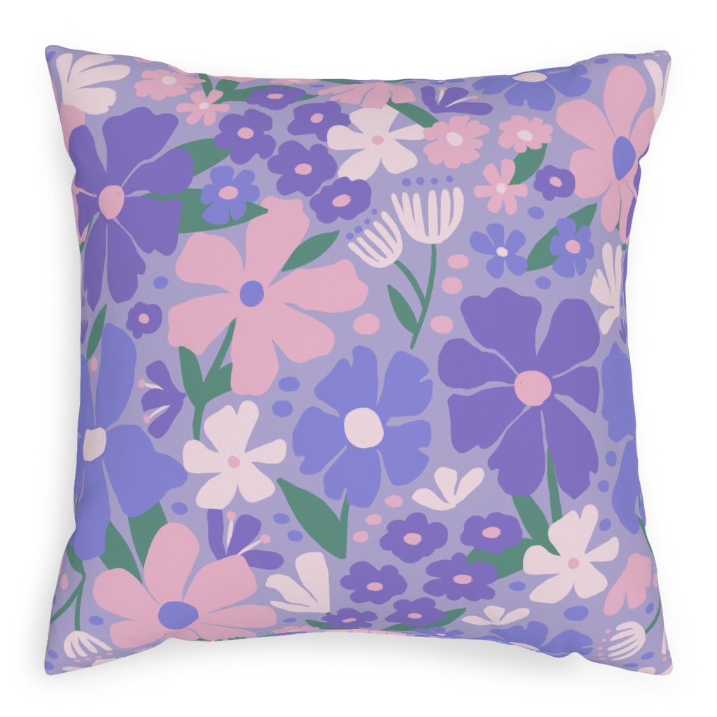 Blooming Garden on Lilac Pillow, Woven, Black, 20x20, Single Sided, Purple