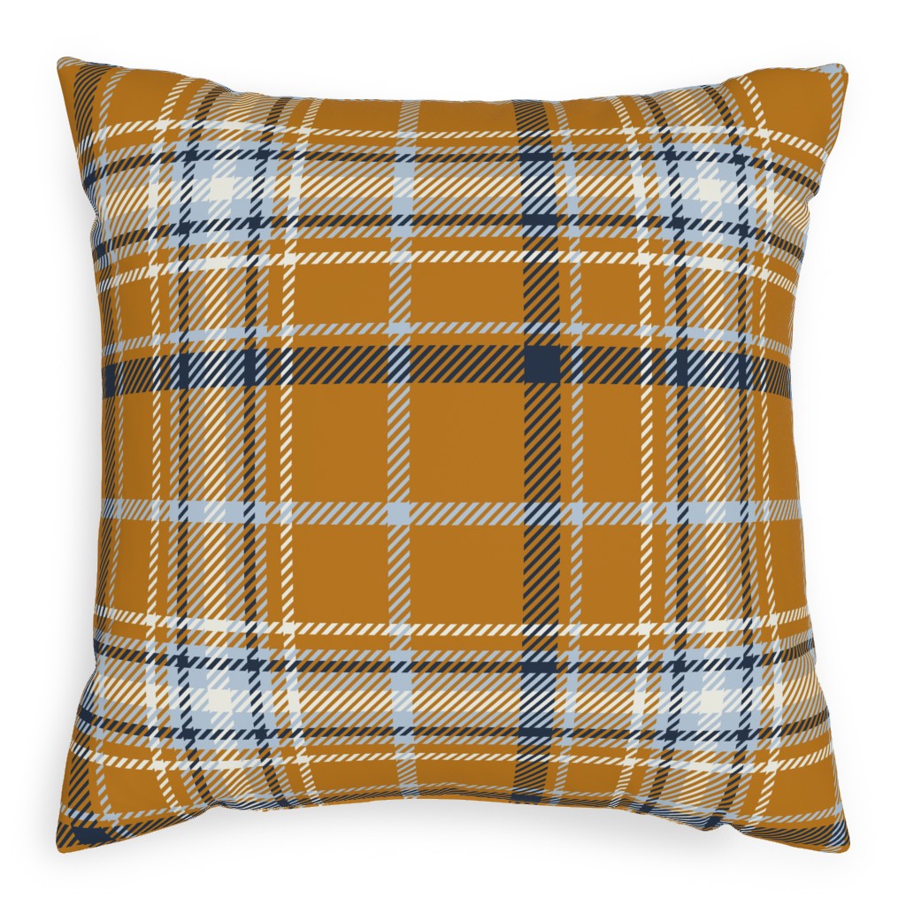 Desert Sun Plaid Pillow, Woven, Black, 20x20, Single Sided, Orange, Orange