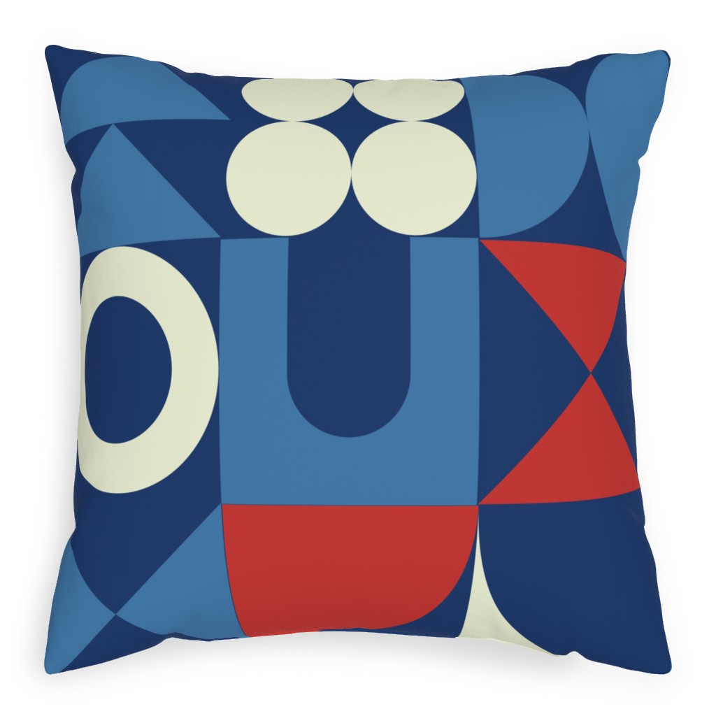 Abstract Shapes - Red, White and Blue Pillow, Woven, Black, 20x20, Single Sided, Multicolor