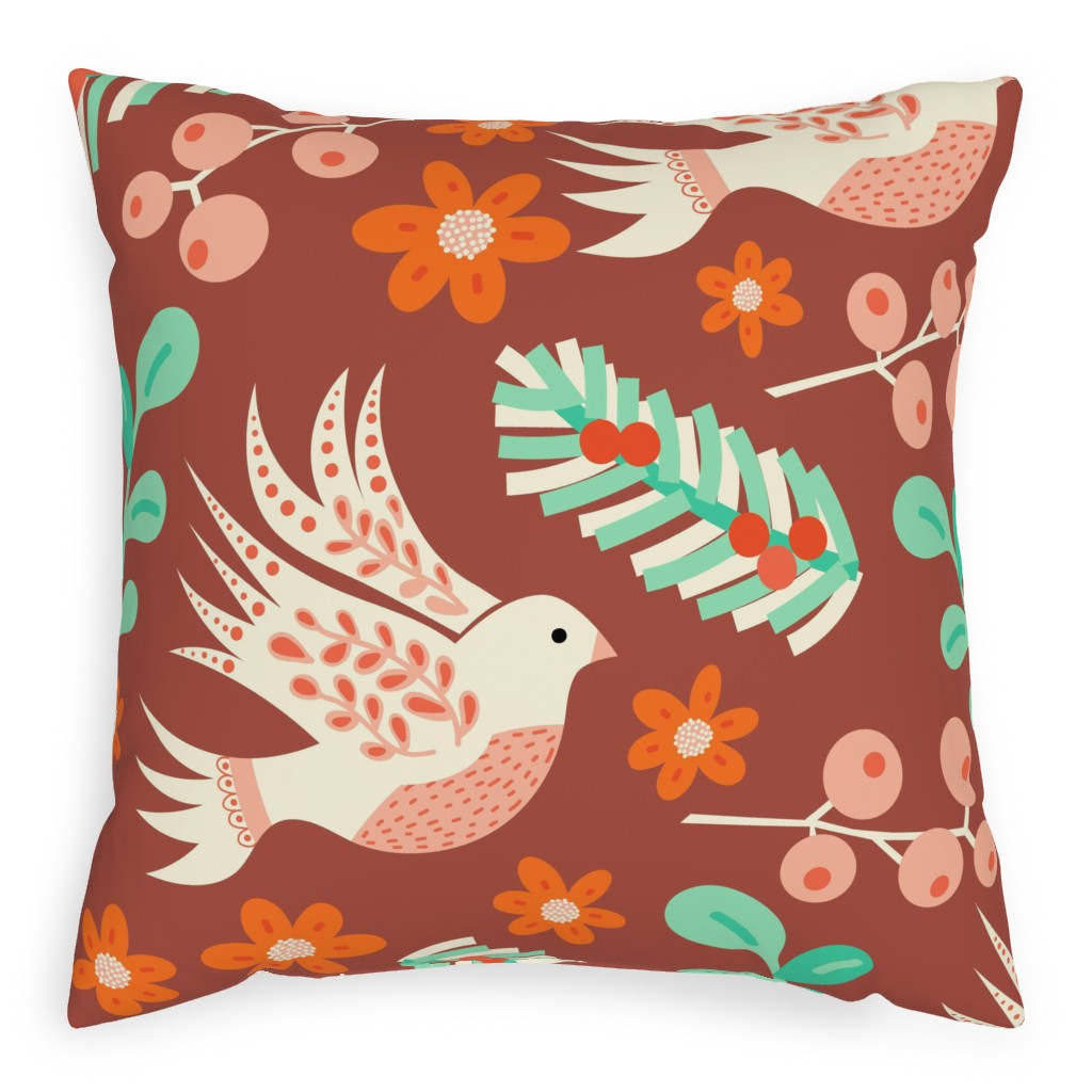 Christmas Dove - Red Pillow, Woven, Black, 20x20, Single Sided, Red