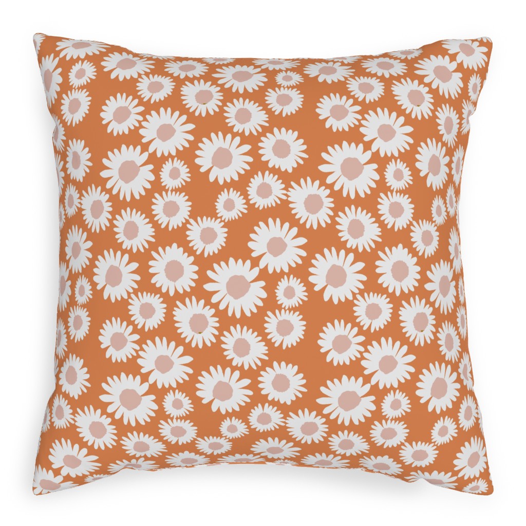 Boho Daisies - Flowers - Muted Orange and Blush Pillow, Woven, Black, 20x20, Single Sided, Orange, Orange