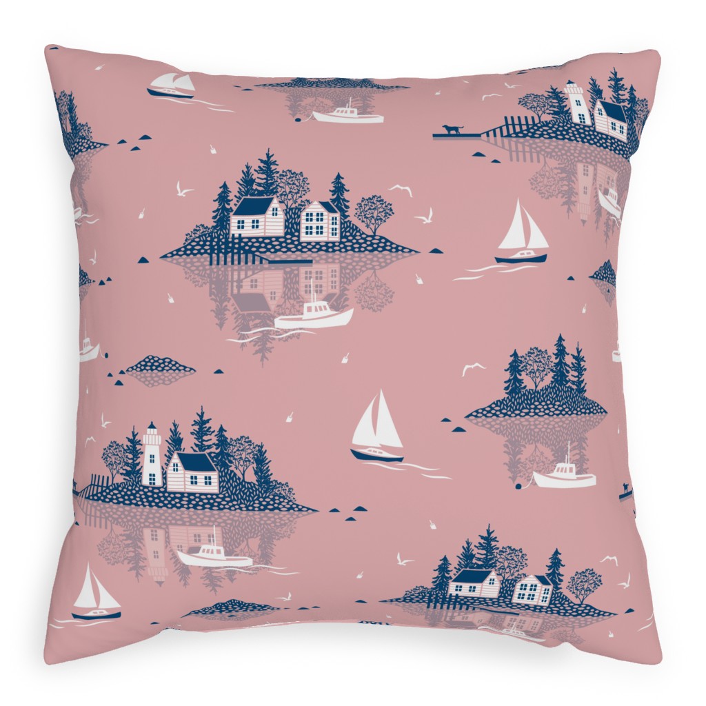 Maine Islands - Pink Pillow, Woven, Black, 20x20, Single Sided, Pink, Bright Pink