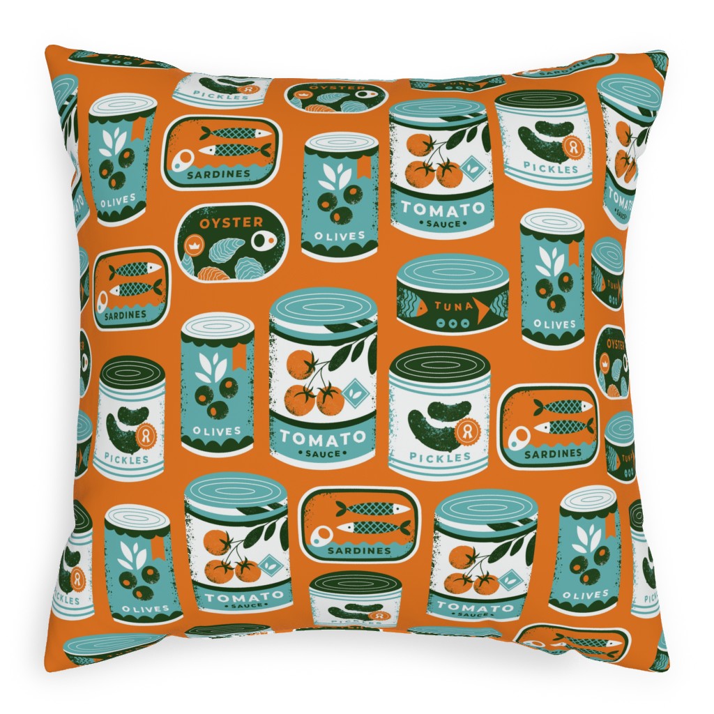 Canned Goods Pillow, Woven, Black, 20x20, Single Sided, Orange, Fawn