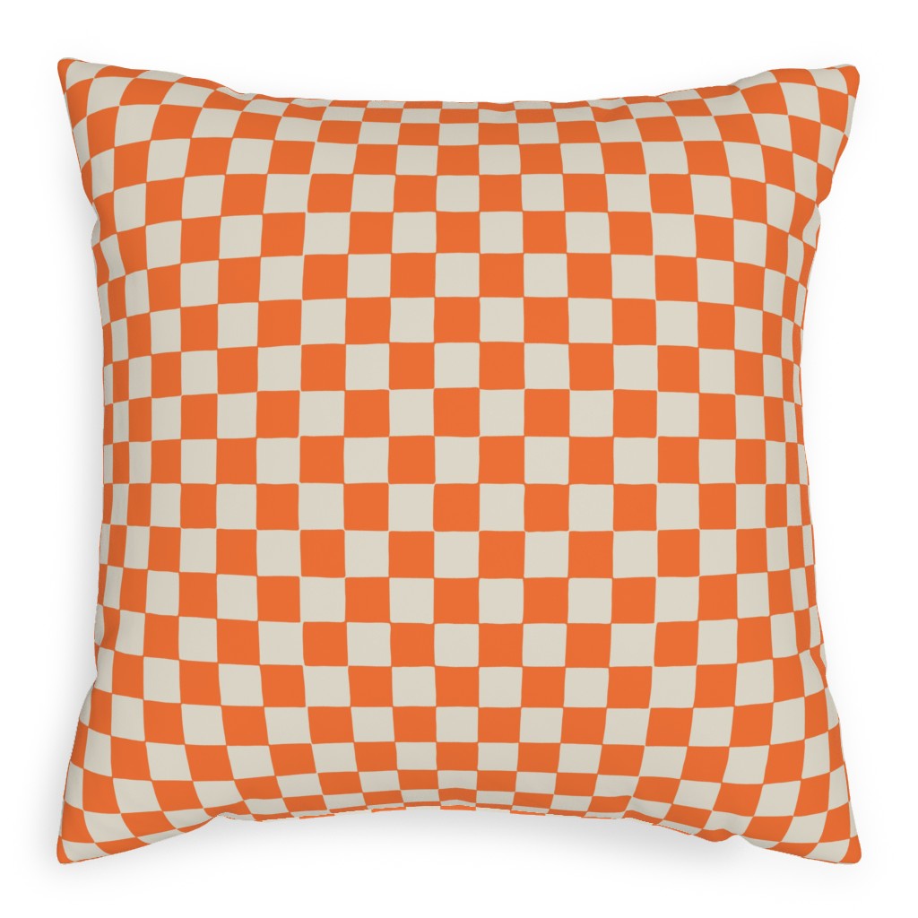 Retro Checkerboard - Bright Orange Pillow, Woven, Black, 20x20, Single Sided, Orange