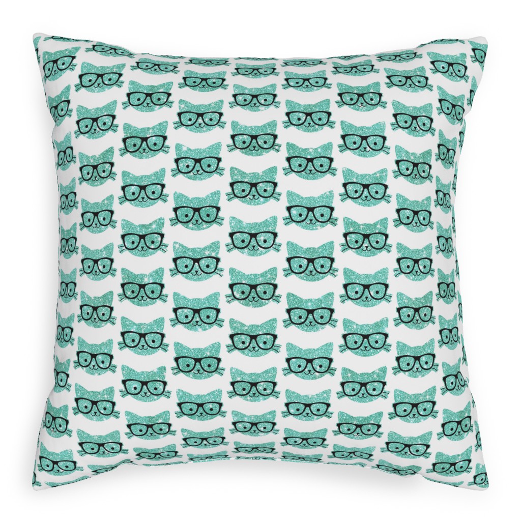 Sparkle Kitties Pillow, Woven, Black, 20x20, Single Sided, Blue