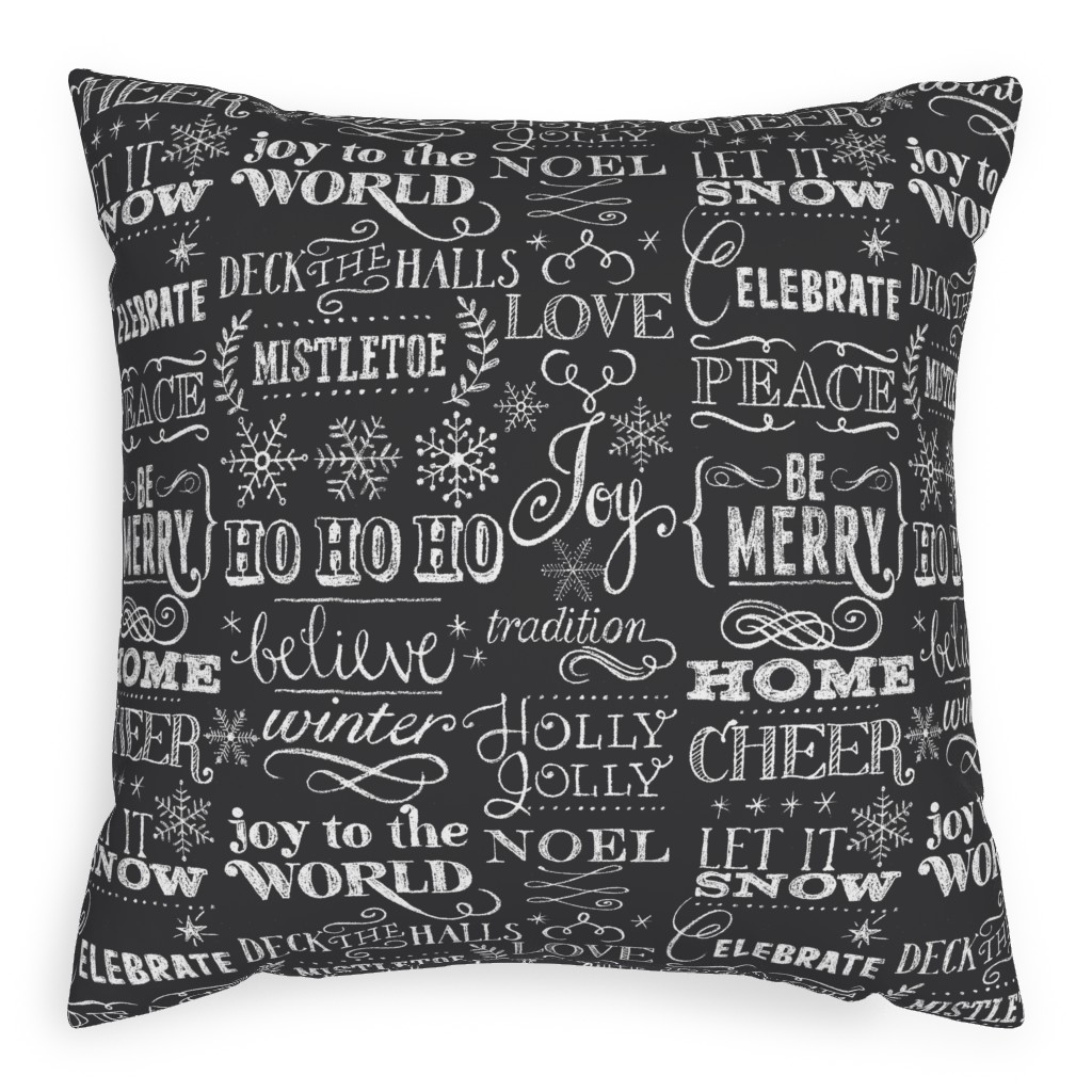 Chalkboard Christmas Sayings Pillow, Woven, Black, 20x20, Single Sided, Gray