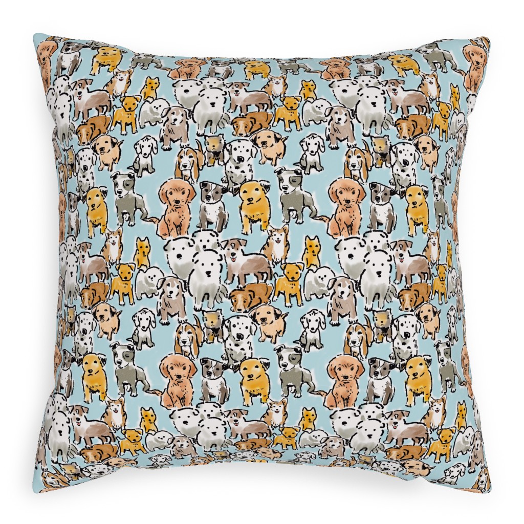 Puppies Pillow, Woven, Black, 20x20, Single Sided, Blue
