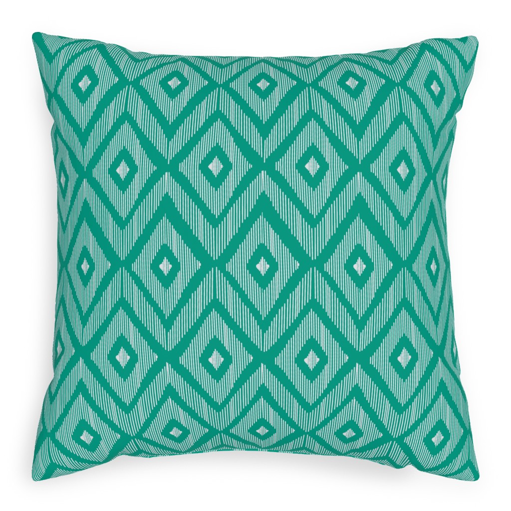 Ikat Pillow, Woven, Black, 20x20, Single Sided, Green, Tidal Wave