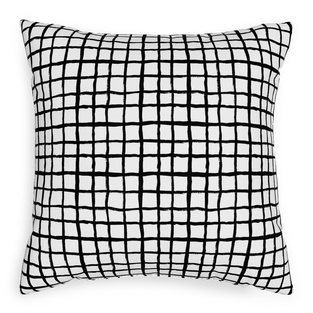 Simple Grid - Classic - Black and White Pillow, Woven, Black, 20x20, Single Sided, Black, Black
