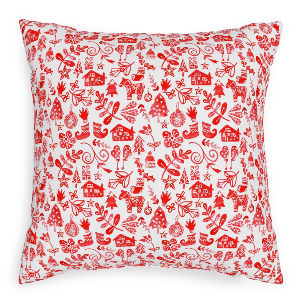 Red Christmas Pillow, Woven, Black, 20x20, Single Sided, Red