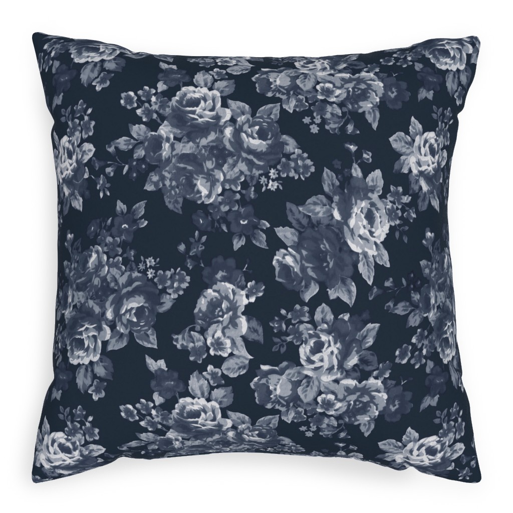 Navy Floral Pillow, Woven, Black, 20x20, Single Sided, Blue, True Blue