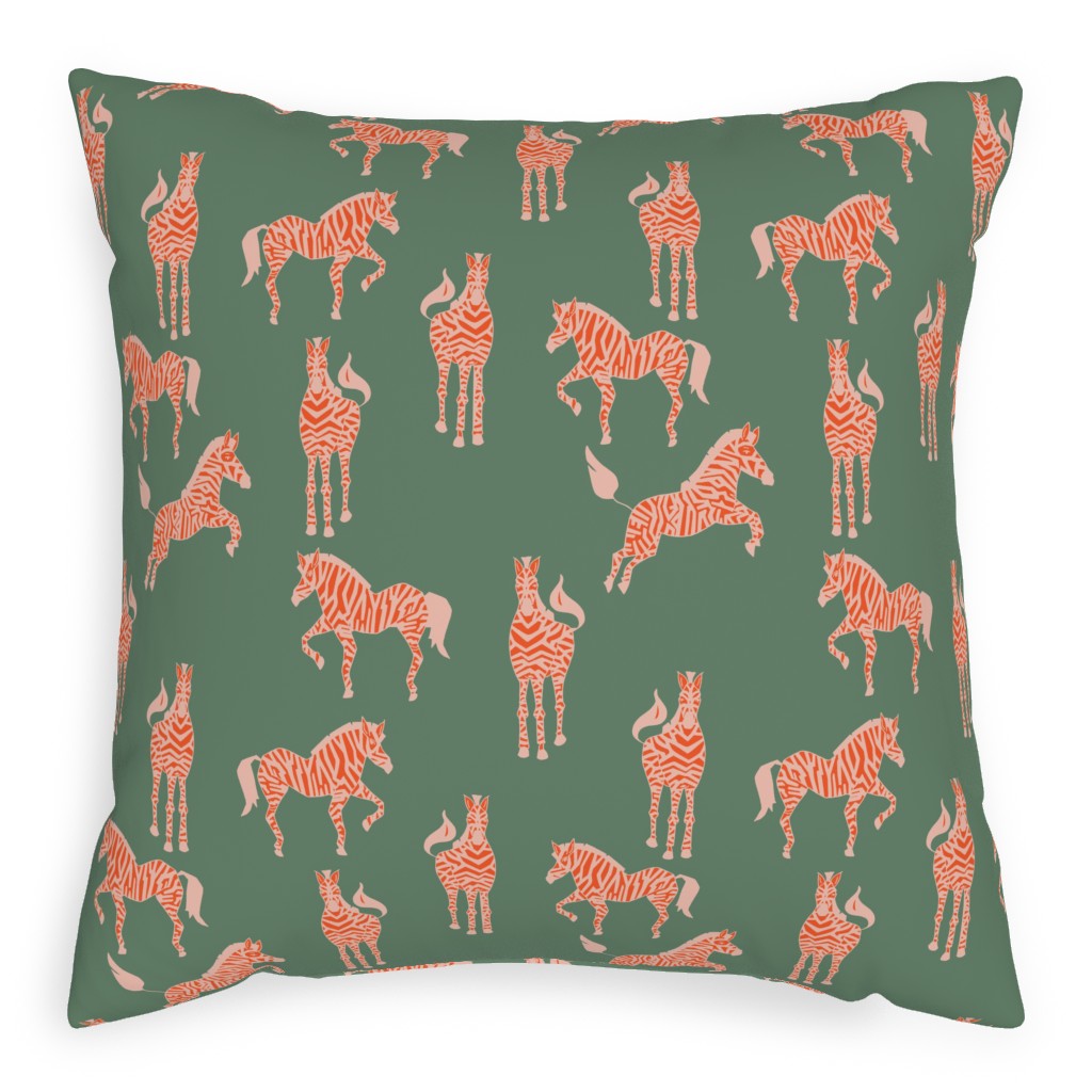 Zebra - Green and Pink Pillow, Woven, Black, 20x20, Single Sided, Green, Classic Green