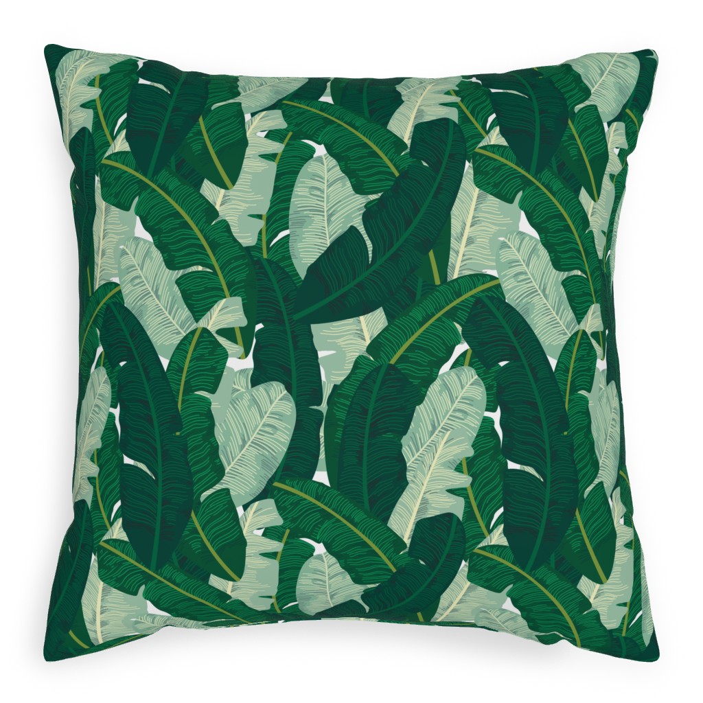Classic Banana Leaves in Palm Springs Green Pillow, Woven, Black, 20x20, Single Sided, Green, Classic Green