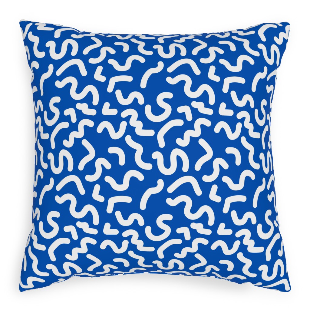 Dark Squiggles - Blue Pillow, Woven, Black, 20x20, Single Sided, Blue