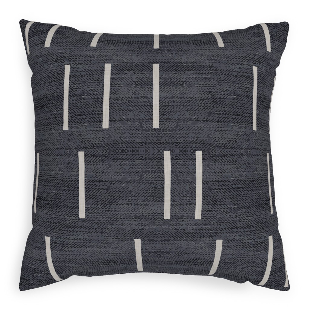 Line Mudcloth - Denim Pillow, Woven, Black, 20x20, Single Sided, Gray