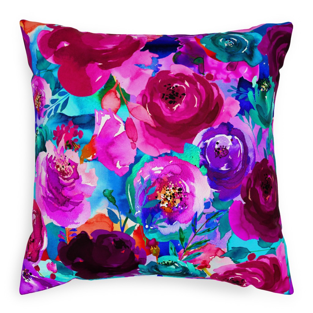 Happily Ever After Boho - Aqua Hues Pillow, Woven, Black, 20x20, Single Sided, Pink, Bright Pink