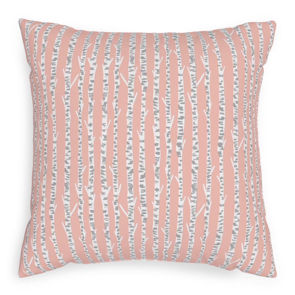 Birch Tree - Pink Pillow, Woven, Black, 20x20, Single Sided, Pink