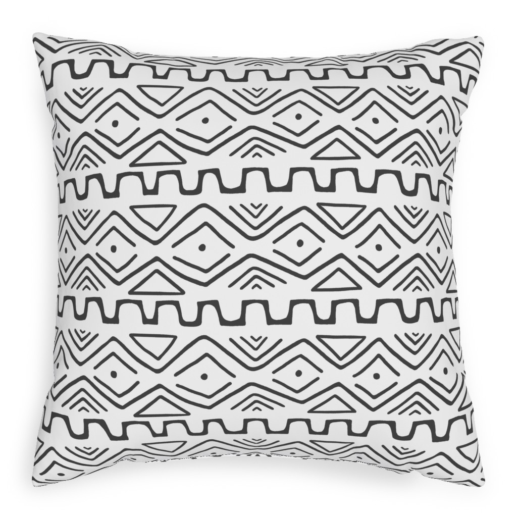 Mud Cloth - White Pillow, Woven, Black, 20x20, Single Sided, White