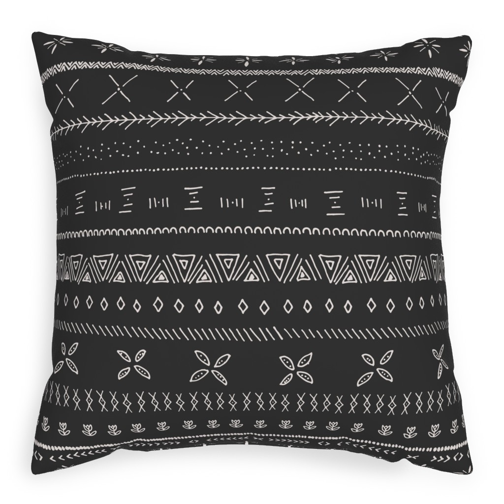Boho Print Pillow, Woven, Black, 20x20, Single Sided, Black
