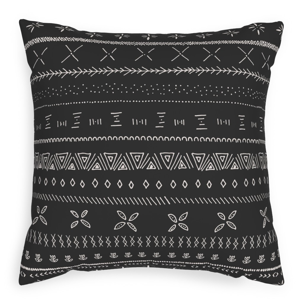 Boho Print Pillow, Woven, Black, 20x20, Single Sided, Black, Silhouette